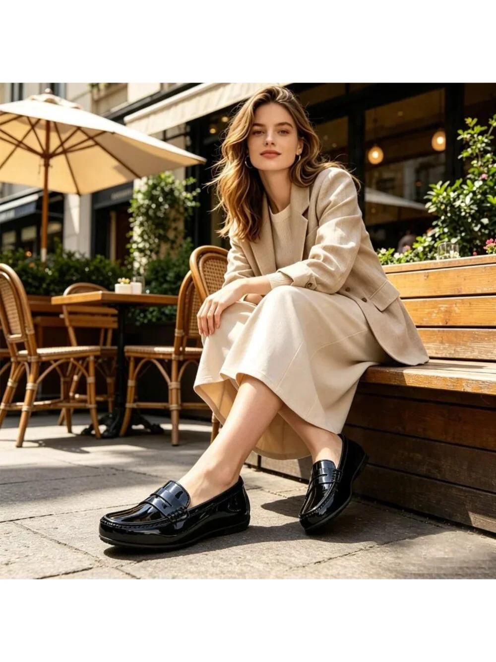 Womens Black Leather Penny Loafers Comfortable Lightweight Slip On Casual Shoes